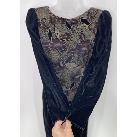 Vtg Jessica McClintock Black Velvet Shimmer Floral Bow Dress Sz 6 Dark Romantic - Picture 9 of 16